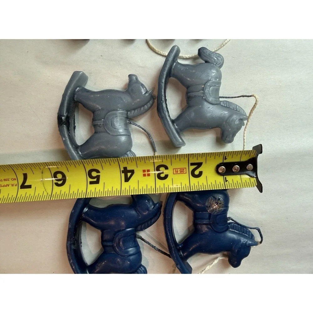 Lot of 6 VTG Joy Rocking Horse Wax Candles Cobalt & Pale Blue Cake Toppers NOS